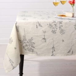 Cotton-Linen Tablecloth with Botanical Print (Cottage Style, Rectangular)