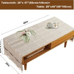 Alternative view of Coffee Table Cloth, Boho Coffee Table Cover for Living Room Tablecloth Cover with Pockets & Tassel, Rectangle Striped Coffee Tablecloths Washer Dryer Fridge Top Dust Cover - 20x57inch