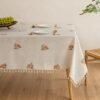 Linen-Texture Tablecloth with Floral Embroidery & Tassels (Rectangular)