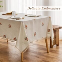 Alternative view of Linen-Texture Tablecloth with Floral Embroidery & Tassels (Rectangular)