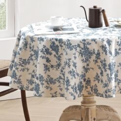 Washable Cotton-Linen Tablecloth with Floral Print (Cottage Style, Round)
