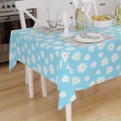Daisy Blue Print Pure Cotton Tablecloth