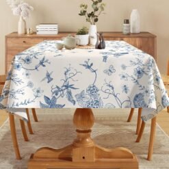 Alternative view of Blue Floral Print Pure Cotton Tablecloth