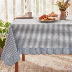 Alternative view of Blue Plaid Pleated Pure Cotton Tablecloth