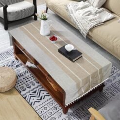 Coffee Table Cloth, Table Cover with Pockets and Tassel,Coffee for Living Room Small Rectangle Tablecloths Washer Dryer Fridge Top Dust Cover,Easy Care Machine Washable
