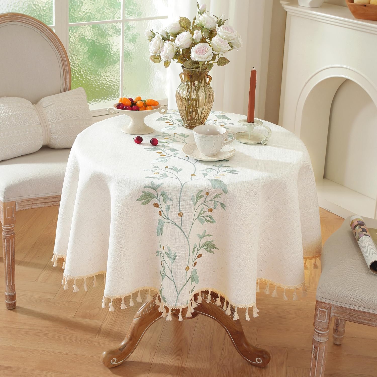 Waterproof Cotton-Linen Floral Round Tablecloth (Cottage Style)