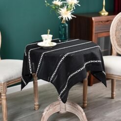 Alternative view of Rustic Farmhouse Embroidered Square Tablecloth Jacquard Striped Table Cloth Linen Washable Dining Table Cover Kitchen Dining Home Decoration Black 36x36 inch