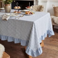 Blue Plaid Pleated Pure Cotton Tablecloth