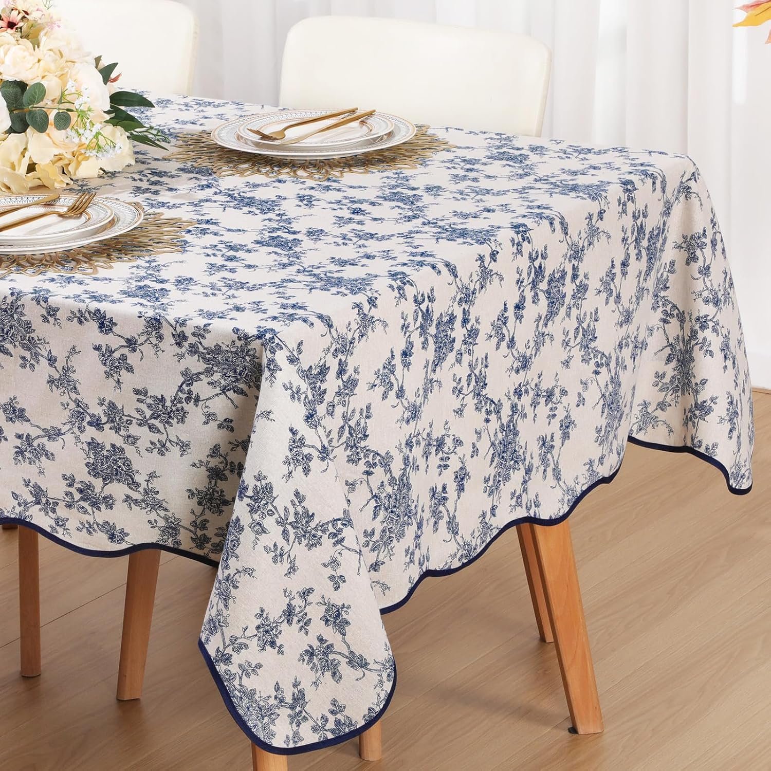 Blue Floral Vintage Pure Cotton Tablecloth