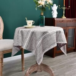 Alternative view of Rustic Farmhouse Embroidered Small Square Tablecloth Jacquard Striped Table Cloth Linen Washable Fabric Side Table Cover Kitchen Dining Home Decoration (Coffee, 36x36 inch)