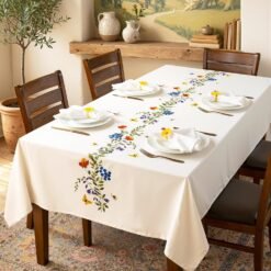 Washable Cotton Tablecloth with Floral Embroidery (Rectangular)