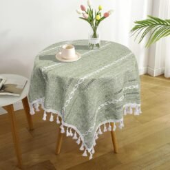 Alternative view of Boho Small Square Tablecloth 36''x36'', Sage Green Linen Coffee Table Cover, Summer Nightstand Cover Top, End Bedside Table Cloth Runner, Coastal Rustic Farmhouse Home Decor