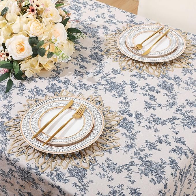 Blue Floral Vintage Pure Cotton Tablecloth - Image 2