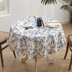 Alternative view of Washable Cotton-Linen Tablecloth with Floral Print (Cottage Style, Round)
