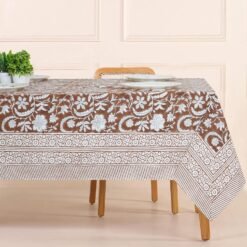 Dark Brown Floral Print Pure Cotton Tablecloth