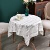 Rustic Farmhouse Embroidered Small Square Tablecloth Jacquard Striped Table Cloth Linen Washable Side Table Cover Kitchen Dining Home Decoration 36x36 inch