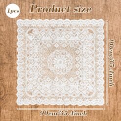 Alternative view of Lace Tablecloth, 35 × 35 Inch Square Small Table Cloth White Lace Tablecloth Vintage Tablecloths for Coffee Tables Crochet Lvory Tablecloths Embroidered Table Cover as Home Furniture Decoration