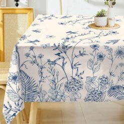 Blue Floral Print Pure Cotton Tablecloth